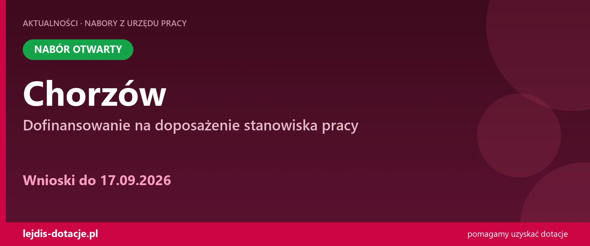 PUP Chorzów przyjmuje wnioski — dofinansowanie na doposażenie stanowiska pracy (17 września 2026)