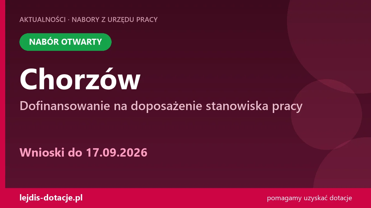 PUP Chorzów przyjmuje wnioski — dofinansowanie na doposażenie stanowiska pracy (17 września 2026)