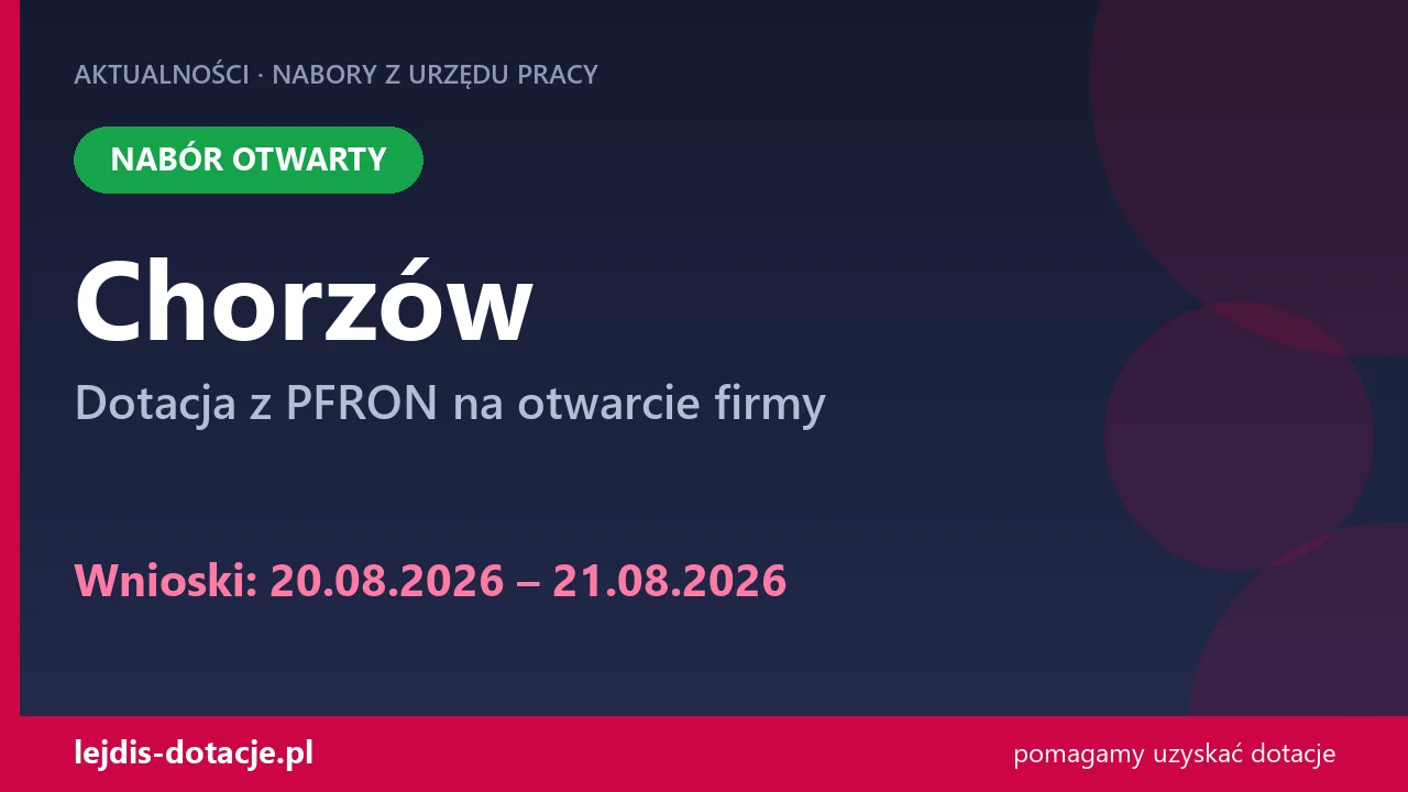 PUP Chorzów przyjmuje wnioski — dotacja z PFRON na otwarcie firmy (20 sierpnia 2026)