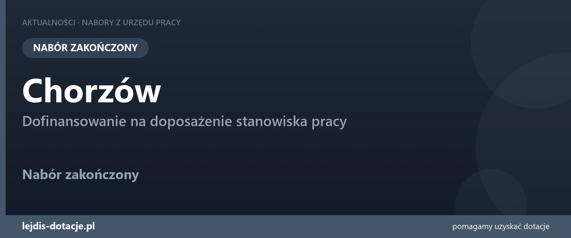PUP Chorzów zakończył nabór — dofinansowanie na doposażenie stanowiska pracy (30 września 2026)