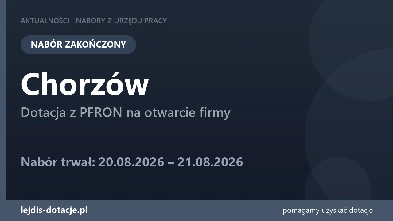 PUP Chorzów zakończył nabór — dotacja z PFRON na otwarcie firmy (21 sierpnia 2026)