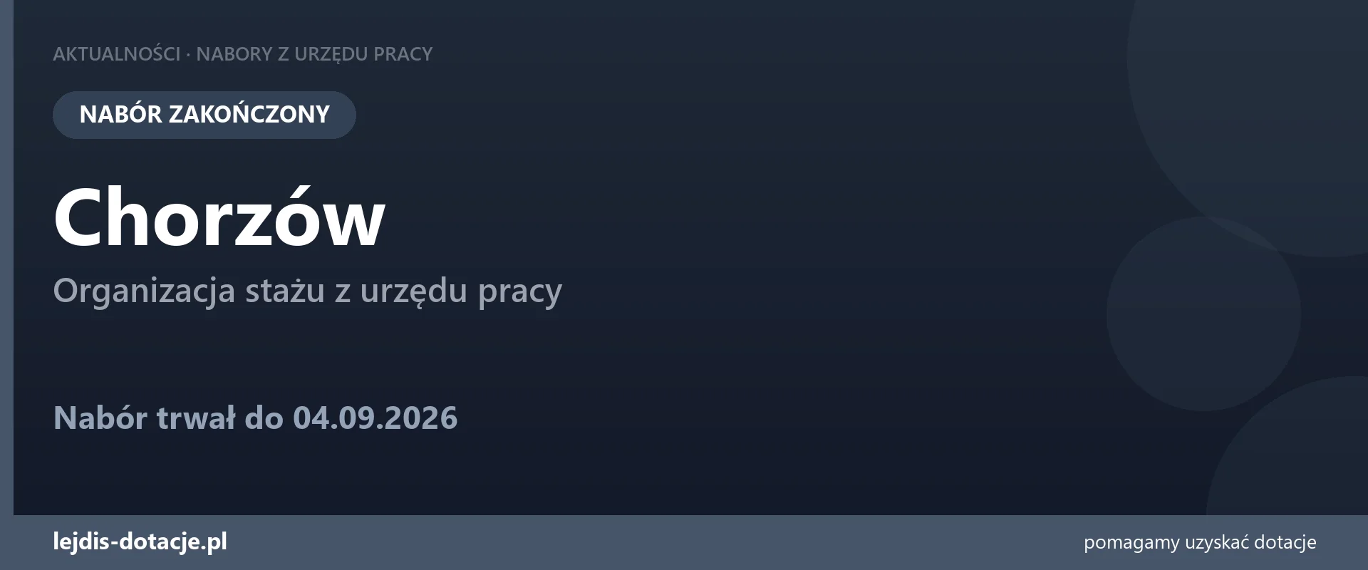 PUP Chorzów zakończył nabór — organizacja stażu z urzędu pracy (4 września 2026)