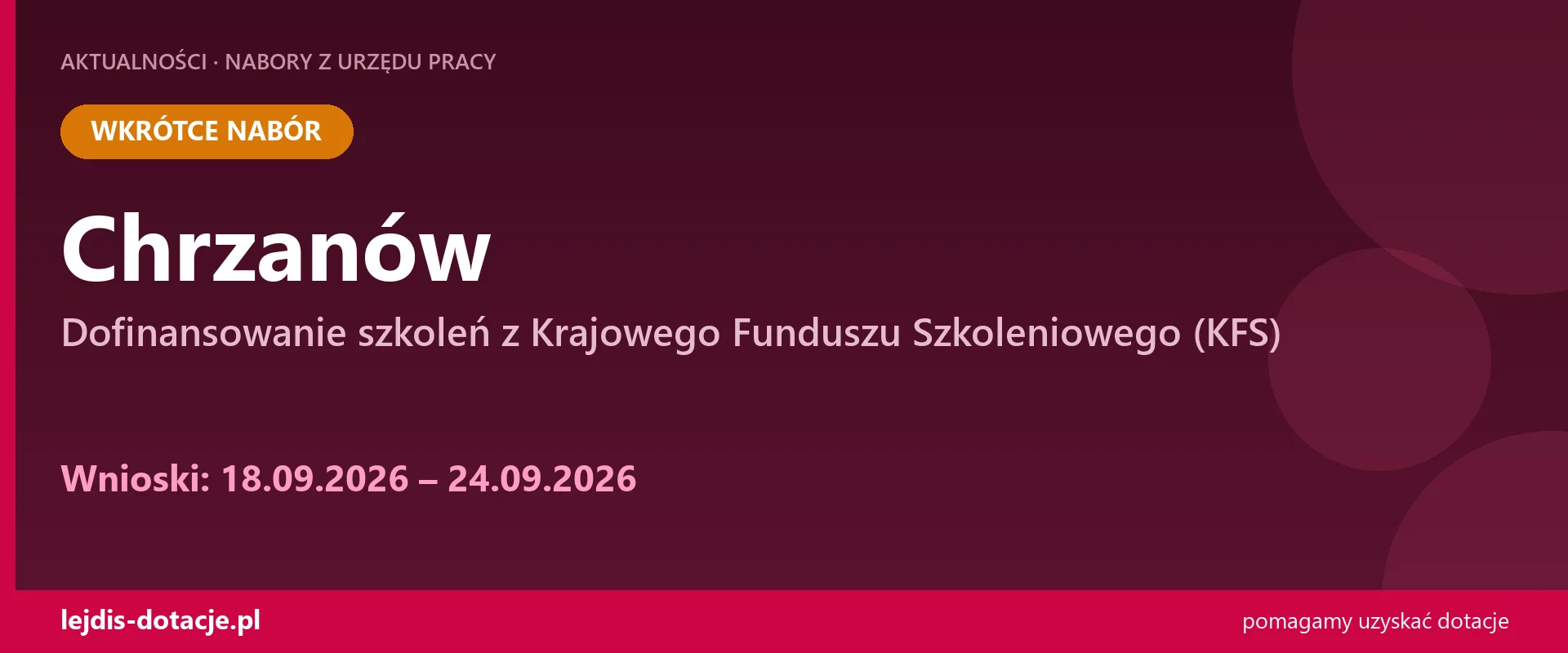PUP Chrzanów ogłasza nabór — dofinansowanie szkoleń z Krajowego Funduszu Szkoleniowego (KF (18 września 2026)