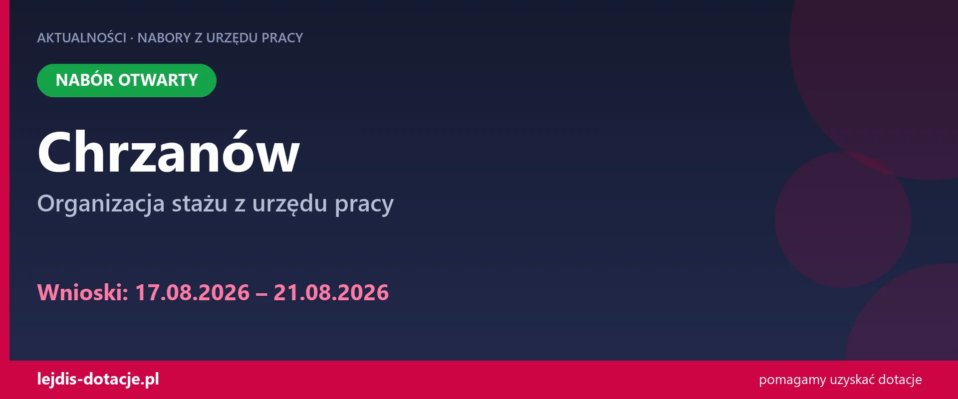PUP Chrzanów przyjmuje wnioski — organizacja stażu z urzędu pracy (17 sierpnia 2026)