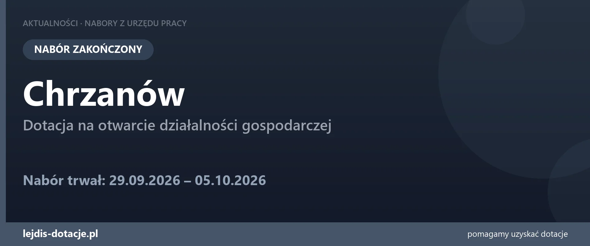 PUP Chrzanów zakończył nabór — dotacja na otwarcie działalności gospodarczej (5 października 2026)
