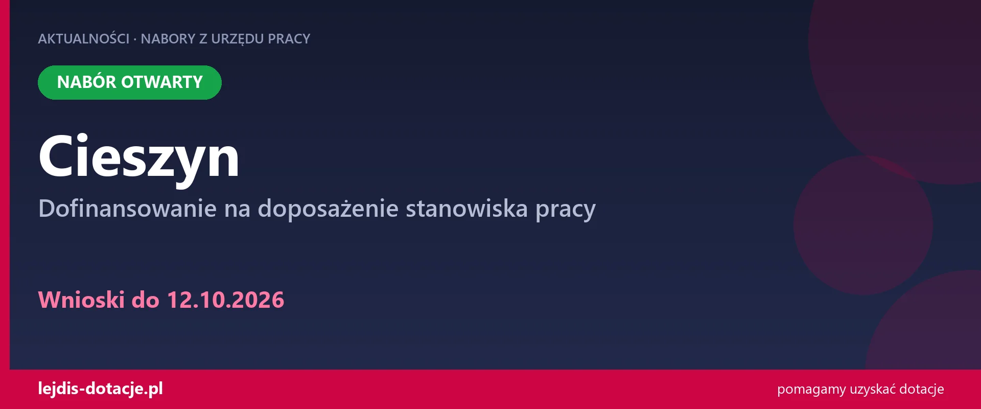 PUP Cieszyn przyjmuje wnioski — dofinansowanie na doposażenie stanowiska pracy (12 października 2026)