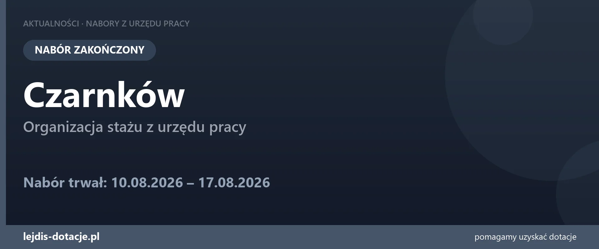 PUP Czarnków zakończył nabór — organizacja stażu z urzędu pracy (17 sierpnia 2026)