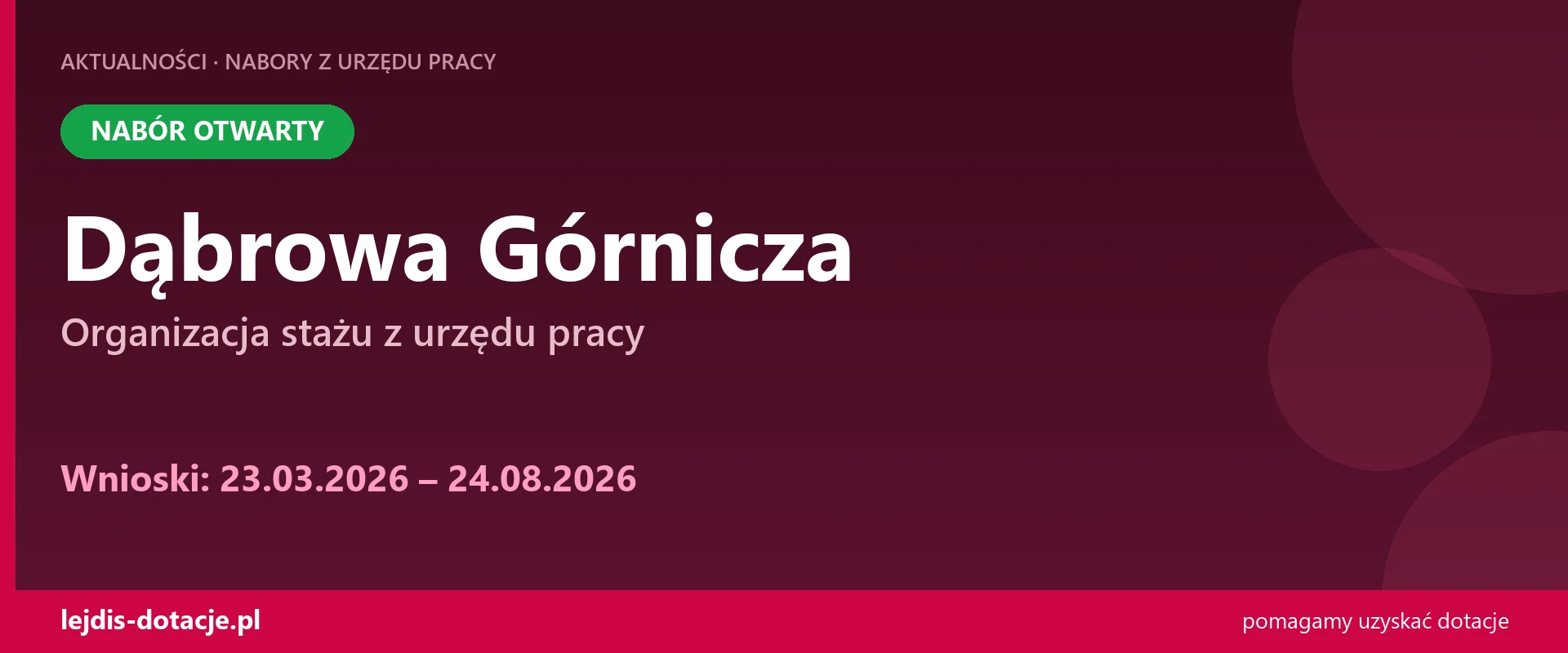 PUP Dąbrowa Górnicza przyjmuje wnioski — organizacja stażu z urzędu pracy (23 marca 2026)