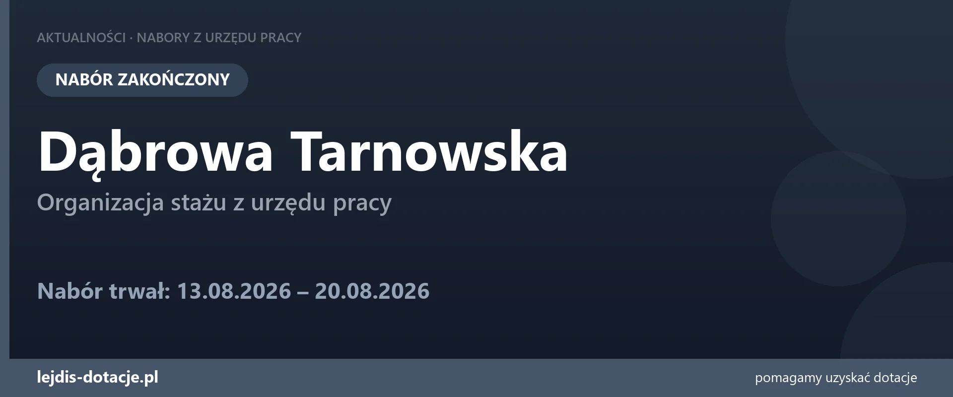 PUP Dąbrowa Tarnowska zakończył nabór — organizacja stażu z urzędu pracy (20 sierpnia 2026)