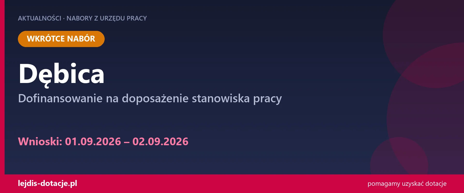 PUP Dębica ogłasza nabór — dofinansowanie na doposażenie stanowiska pracy (1 września 2026)