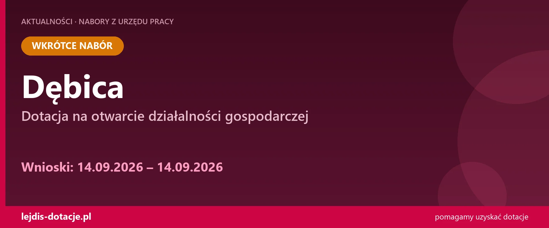 PUP Dębica ogłasza nabór — dotacja na otwarcie działalności gospodarczej (14 września 2026)