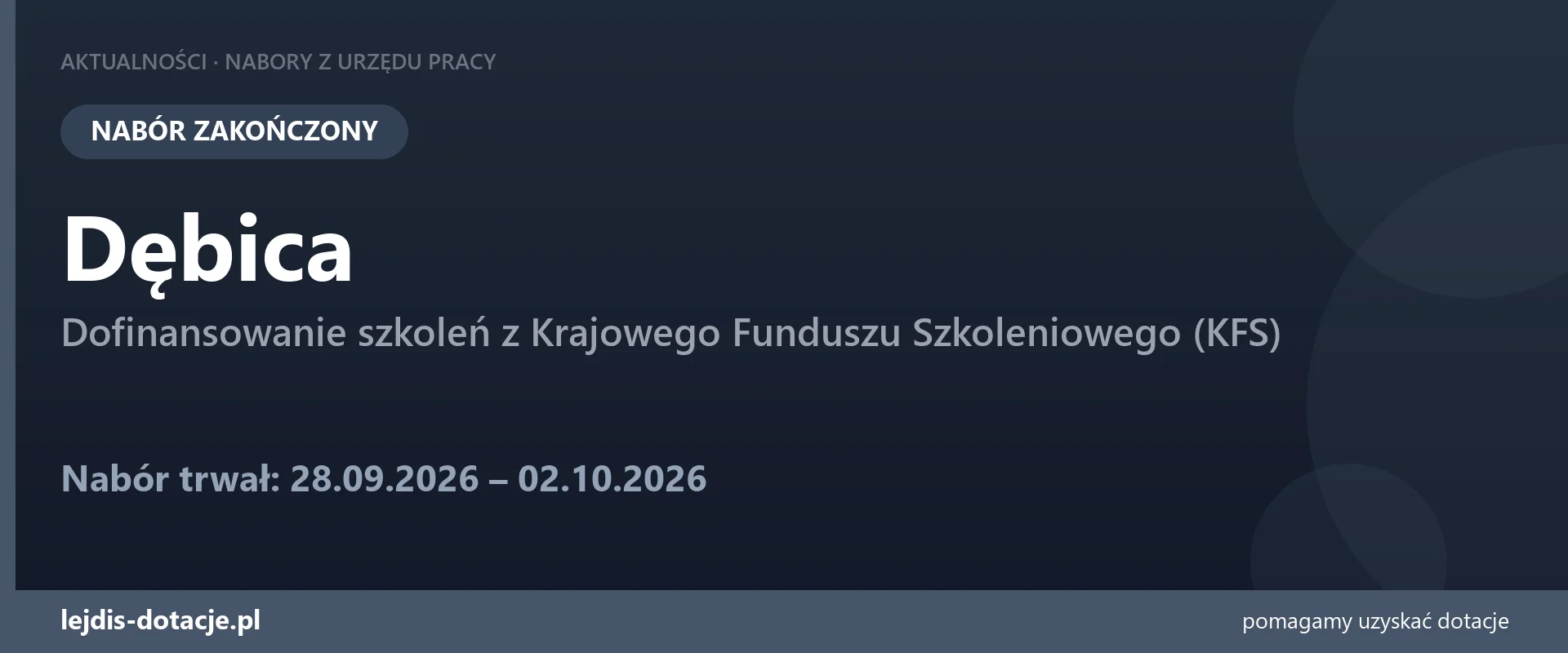 PUP Dębica zakończył nabór — dofinansowanie szkoleń z Krajowego Funduszu Szkoleniowego (KF (2 października 2026)