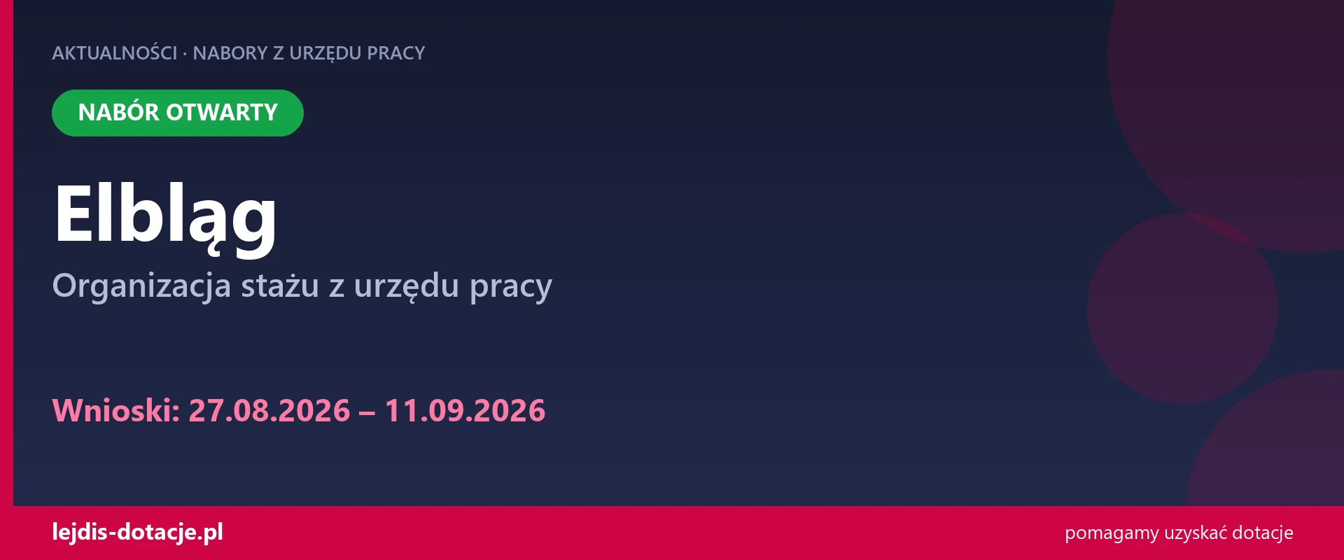 PUP Elbląg przyjmuje wnioski — organizacja stażu z urzędu pracy (27 sierpnia 2026)