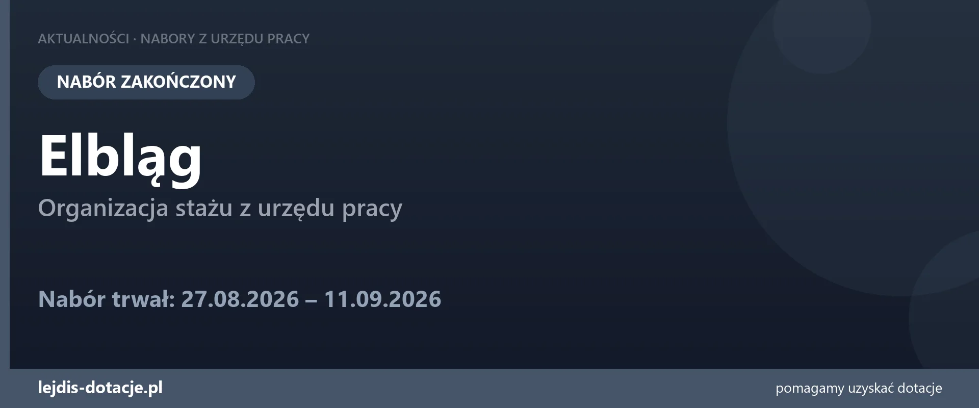 PUP Elbląg zakończył nabór — organizacja stażu z urzędu pracy (11 września 2026)