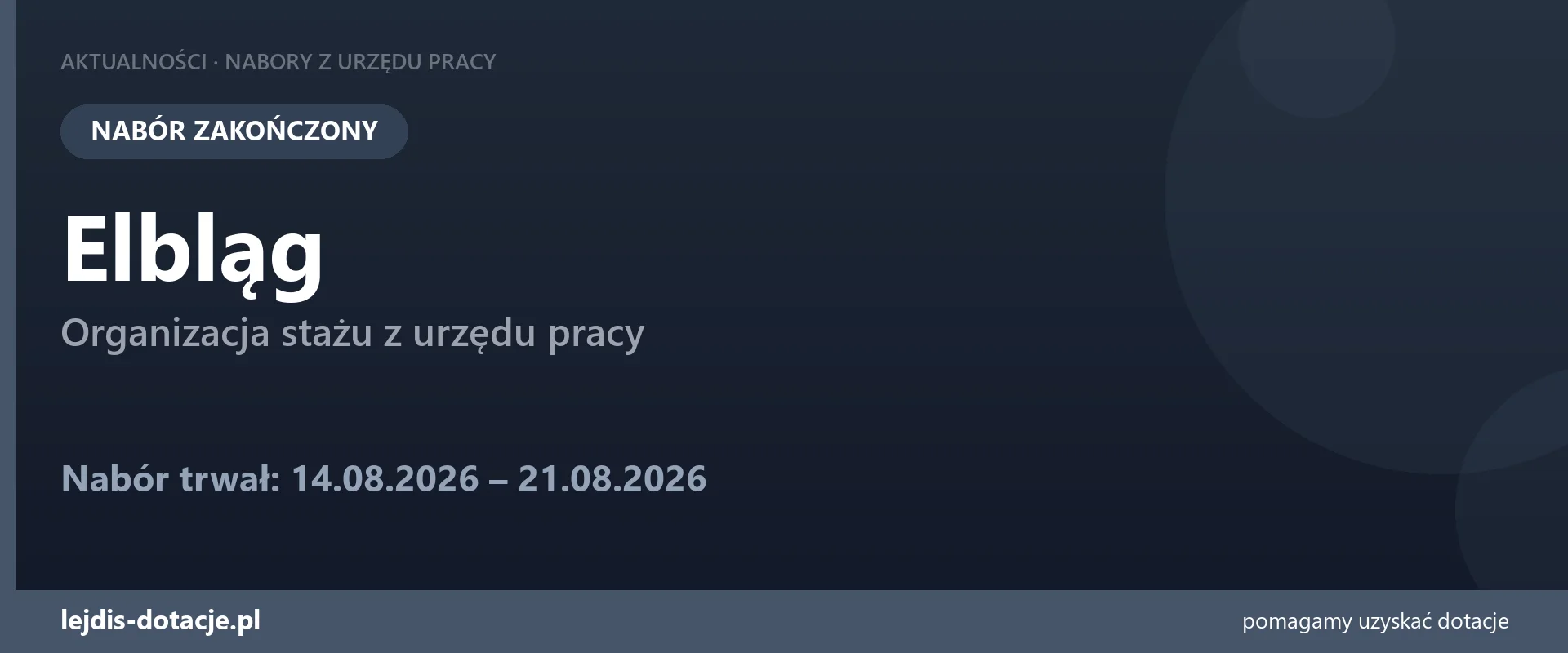 PUP Elbląg zakończył nabór — organizacja stażu z urzędu pracy (21 sierpnia 2026)