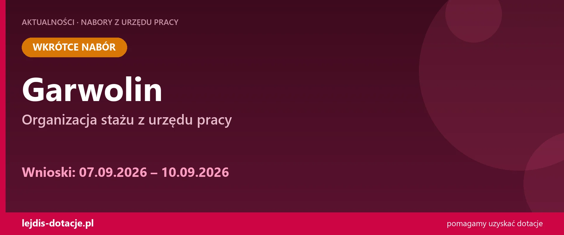 PUP Garwolin ogłasza nabór — organizacja stażu z urzędu pracy (7 września 2026)