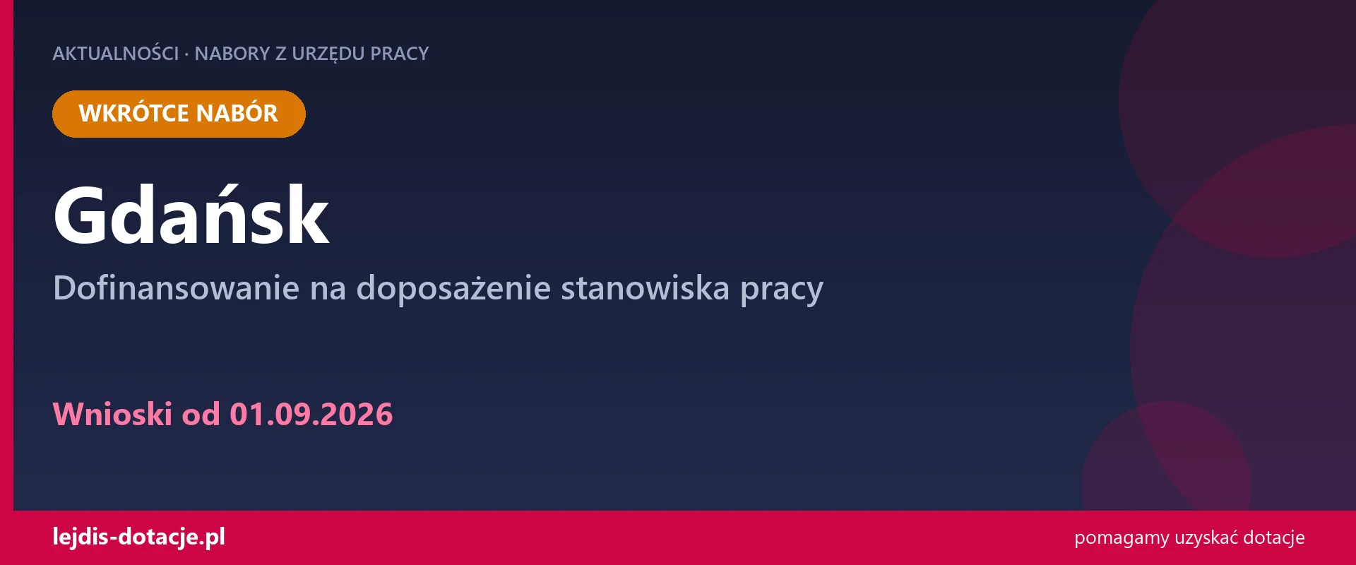 PUP Gdańsk ogłasza nabór — dofinansowanie na doposażenie stanowiska pracy (1 września 2026)