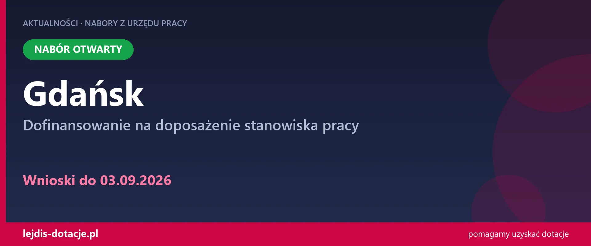 PUP Gdańsk przyjmuje wnioski — dofinansowanie na doposażenie stanowiska pracy (3 września 2026)