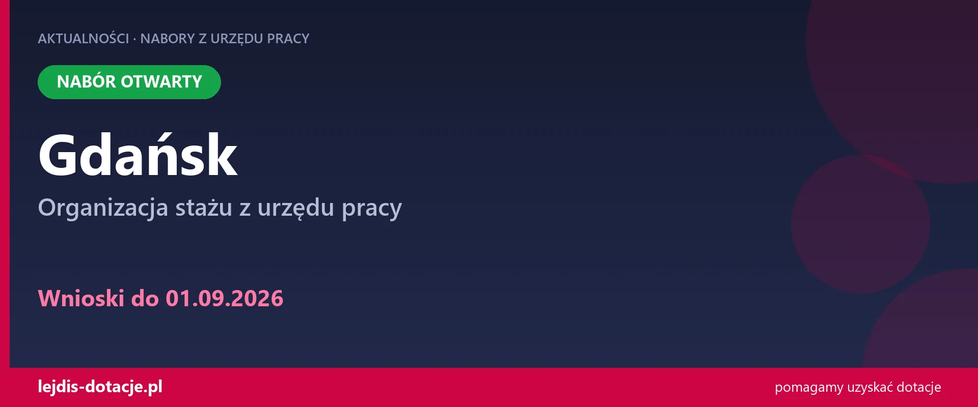 PUP Gdańsk przyjmuje wnioski — organizacja stażu z urzędu pracy (1 września 2026)