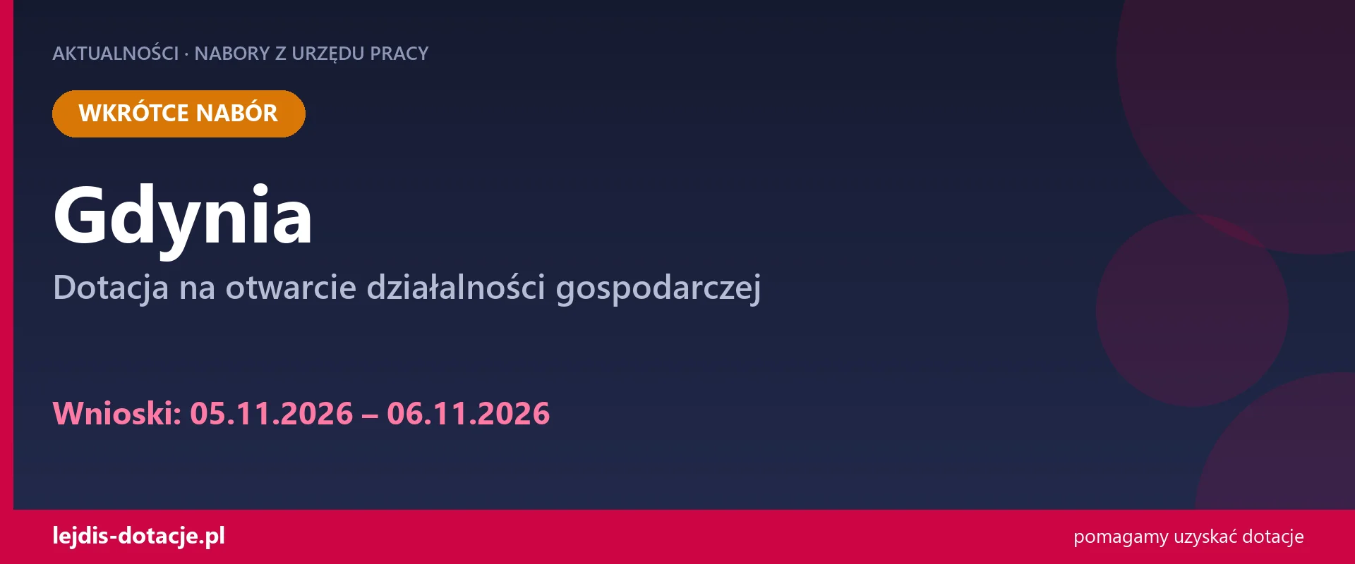 PUP Gdynia ogłasza nabór — dotacja na otwarcie działalności gospodarczej (5 listopada 2026)