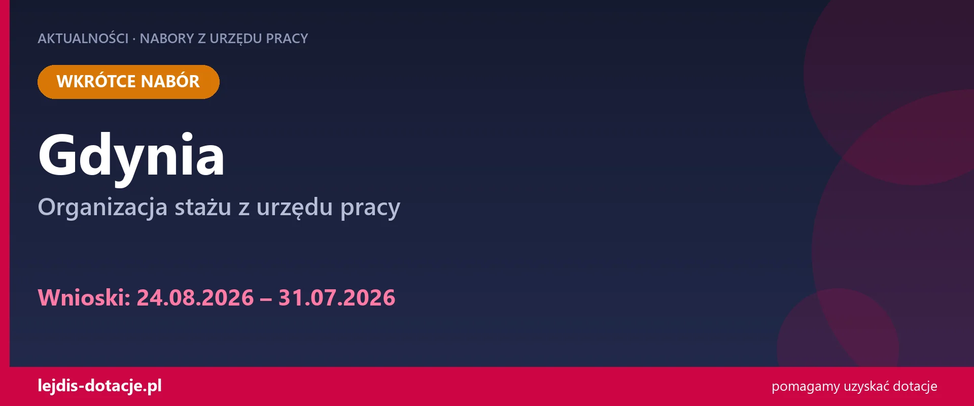 PUP Gdynia ogłasza nabór — organizacja stażu z urzędu pracy (24 sierpnia 2026)