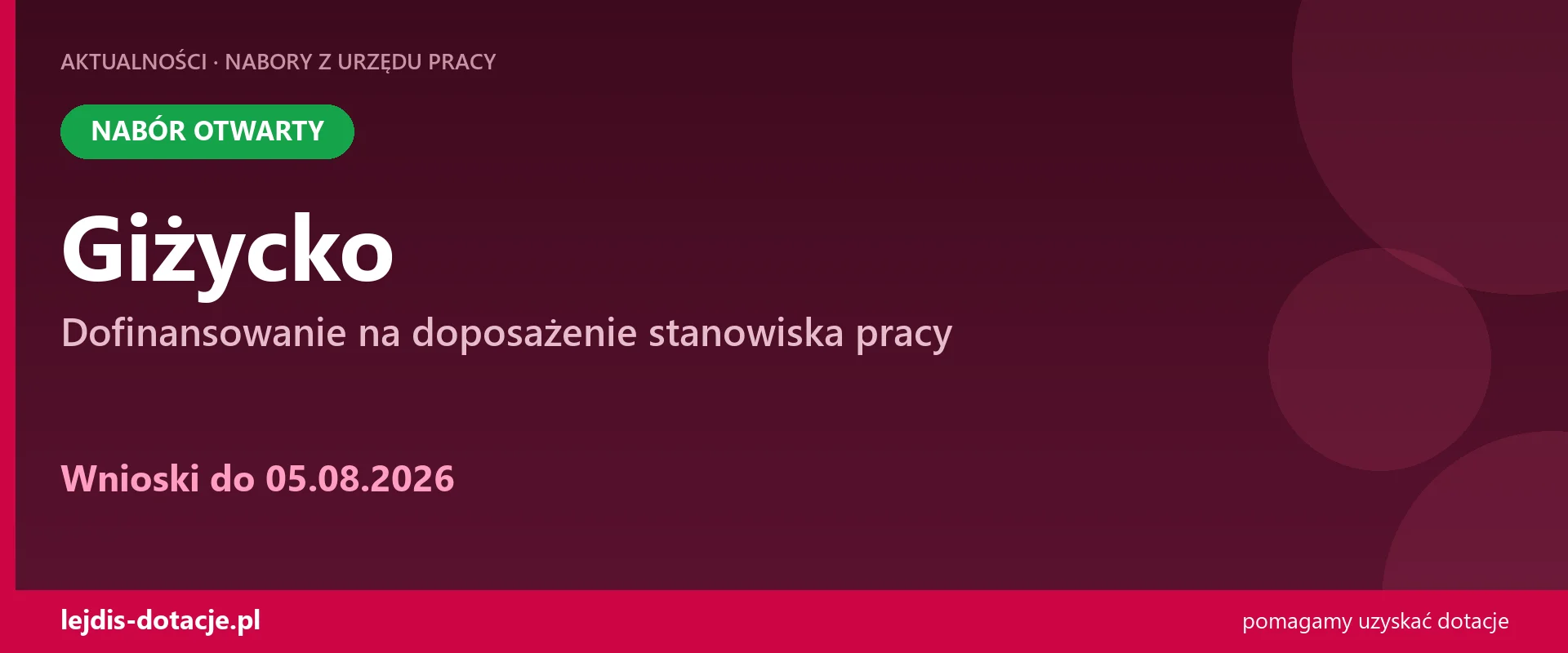 PUP Giżycko przyjmuje wnioski — dofinansowanie na doposażenie stanowiska pracy (5 sierpnia 2026)