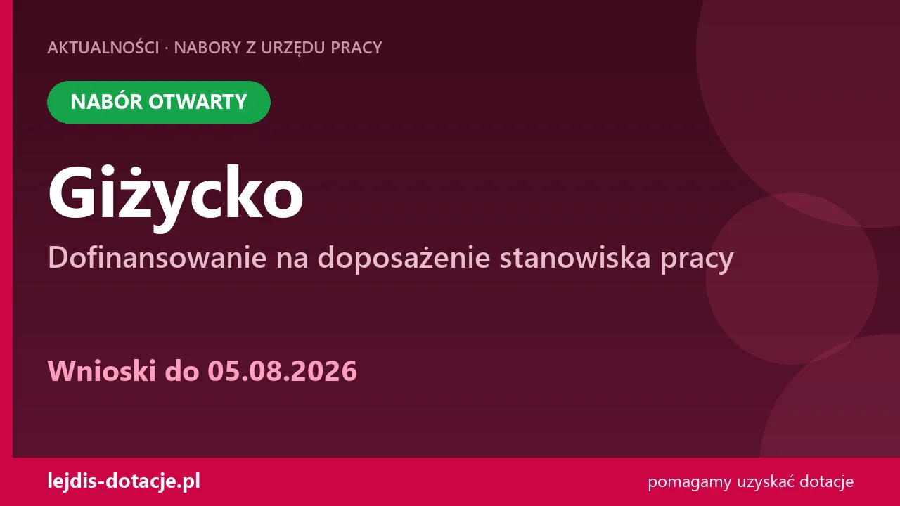 PUP Giżycko przyjmuje wnioski — dofinansowanie na doposażenie stanowiska pracy (5 sierpnia 2026)