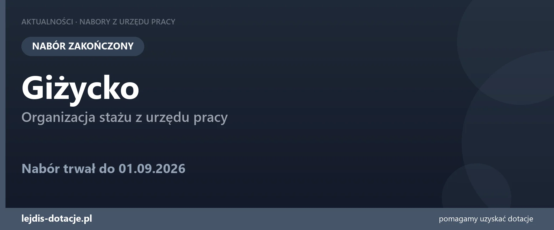PUP Giżycko zakończył nabór — organizacja stażu z urzędu pracy (1 września 2026)