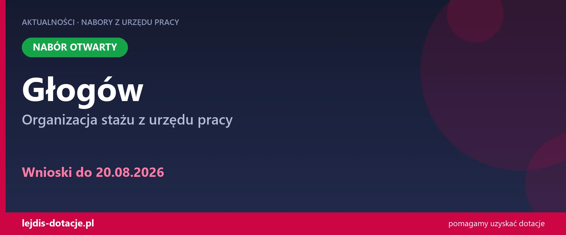 PUP Głogów przyjmuje wnioski — organizacja stażu z urzędu pracy (20 sierpnia 2026)