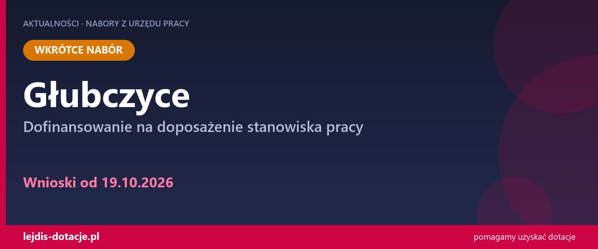 PUP Głubczyce ogłasza nabór — dofinansowanie na doposażenie stanowiska pracy (19 października 2026)