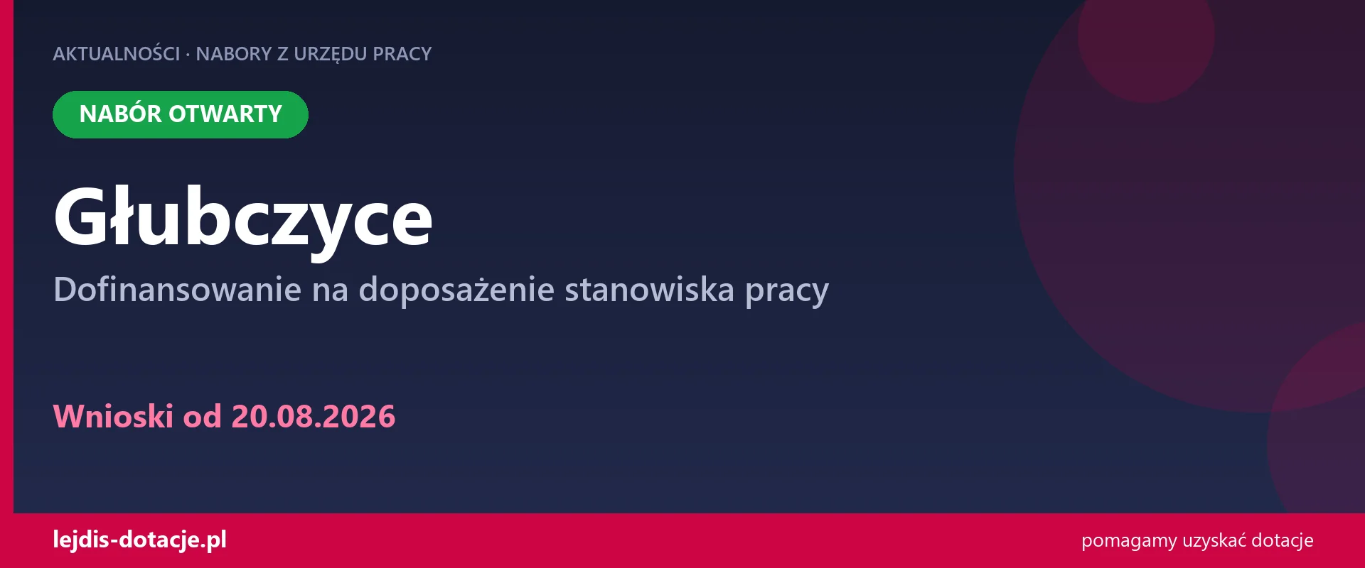 PUP Głubczyce przyjmuje wnioski — dofinansowanie na doposażenie stanowiska pracy (20 sierpnia 2026)