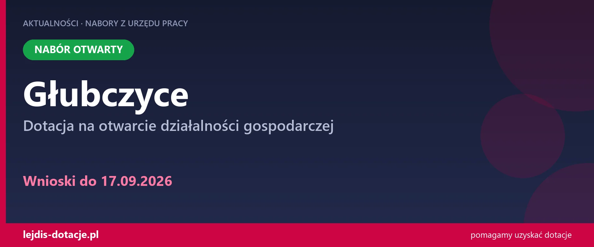 PUP Głubczyce przyjmuje wnioski — dotacja na otwarcie działalności gospodarczej (17 września 2026)