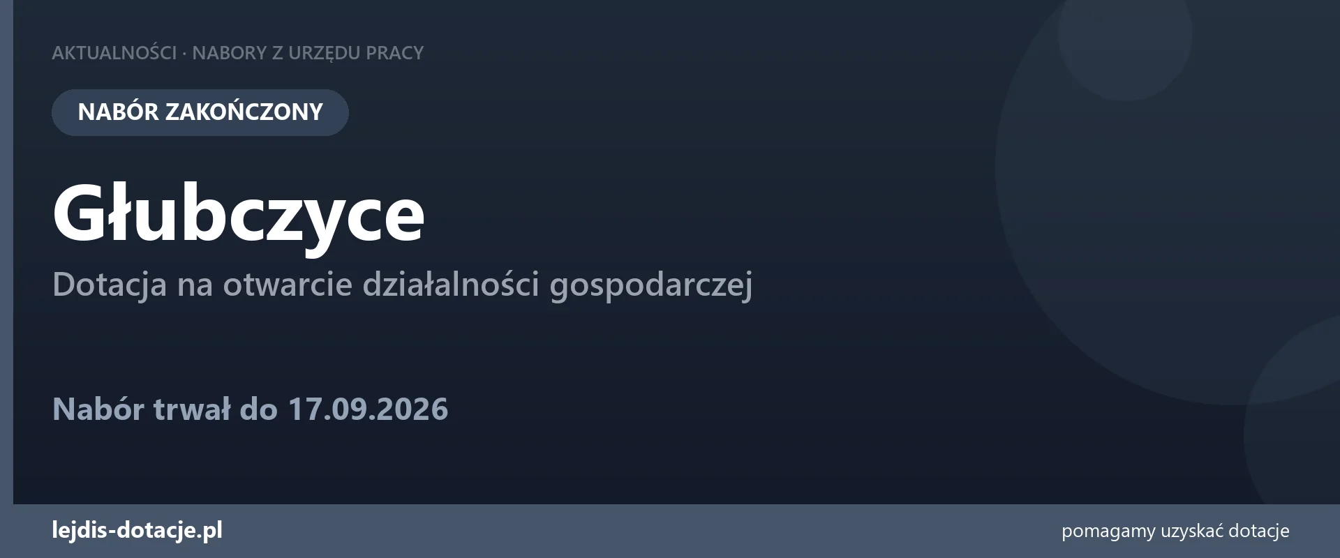 PUP Głubczyce zakończył nabór — dotacja na otwarcie działalności gospodarczej (17 września 2026)