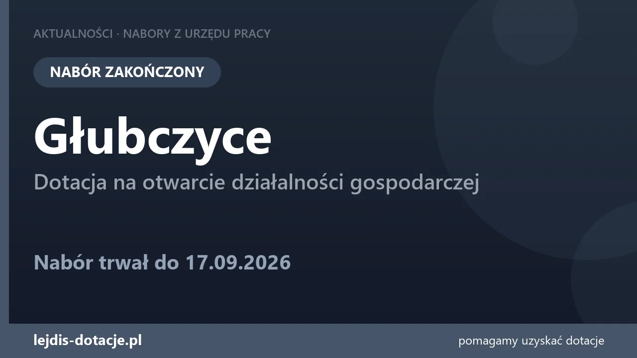PUP Głubczyce zakończył nabór — dotacja na otwarcie działalności gospodarczej (17 września 2026)