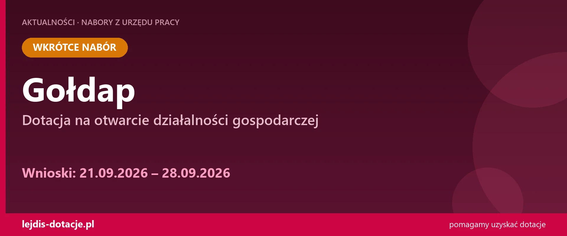 PUP Gołdap ogłasza nabór — dotacja na otwarcie działalności gospodarczej (21 września 2026)
