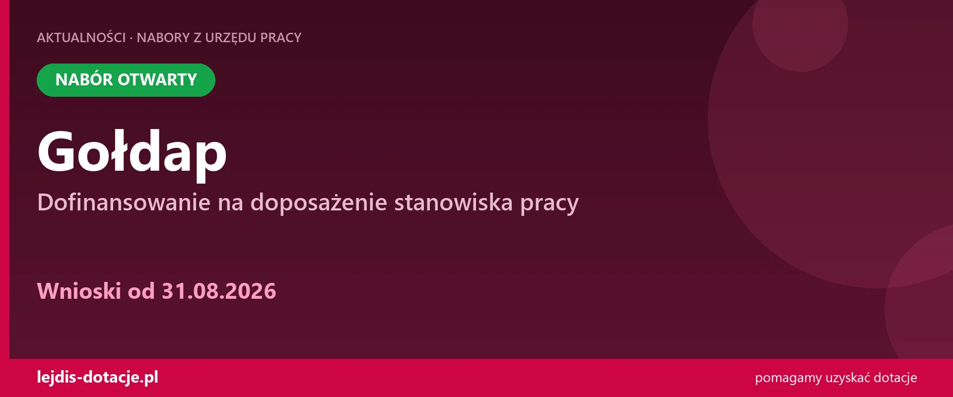 PUP Gołdap przyjmuje wnioski — dofinansowanie na doposażenie stanowiska pracy (31 sierpnia 2026)
