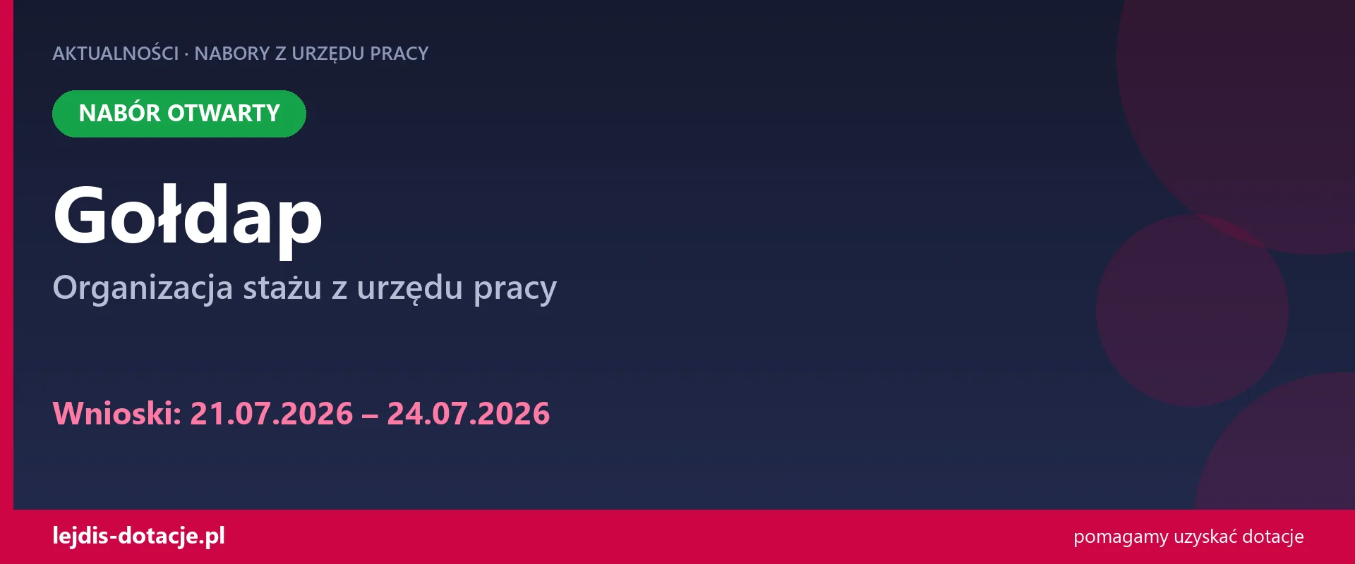 PUP Gołdap przyjmuje wnioski — organizacja stażu z urzędu pracy (21 lipca 2026)