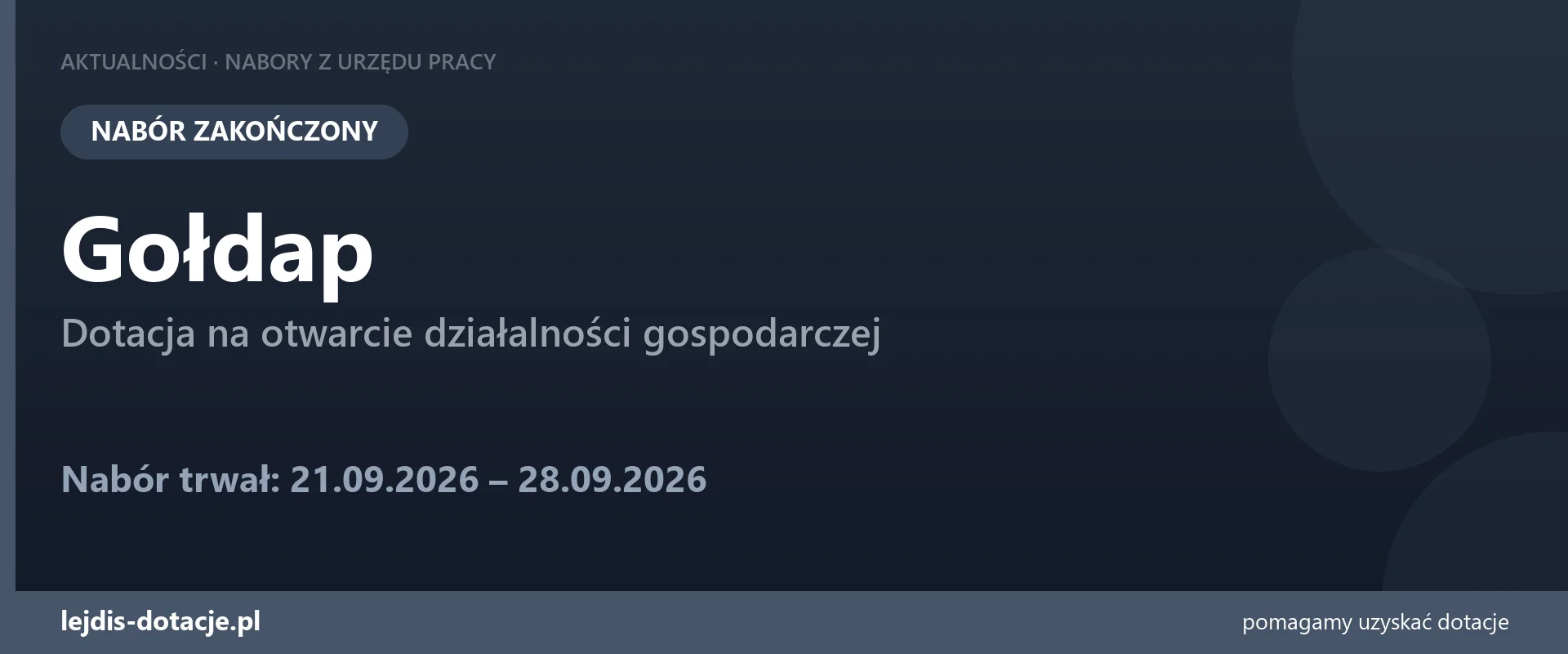PUP Gołdap zakończył nabór — dotacja na otwarcie działalności gospodarczej (28 września 2026)
