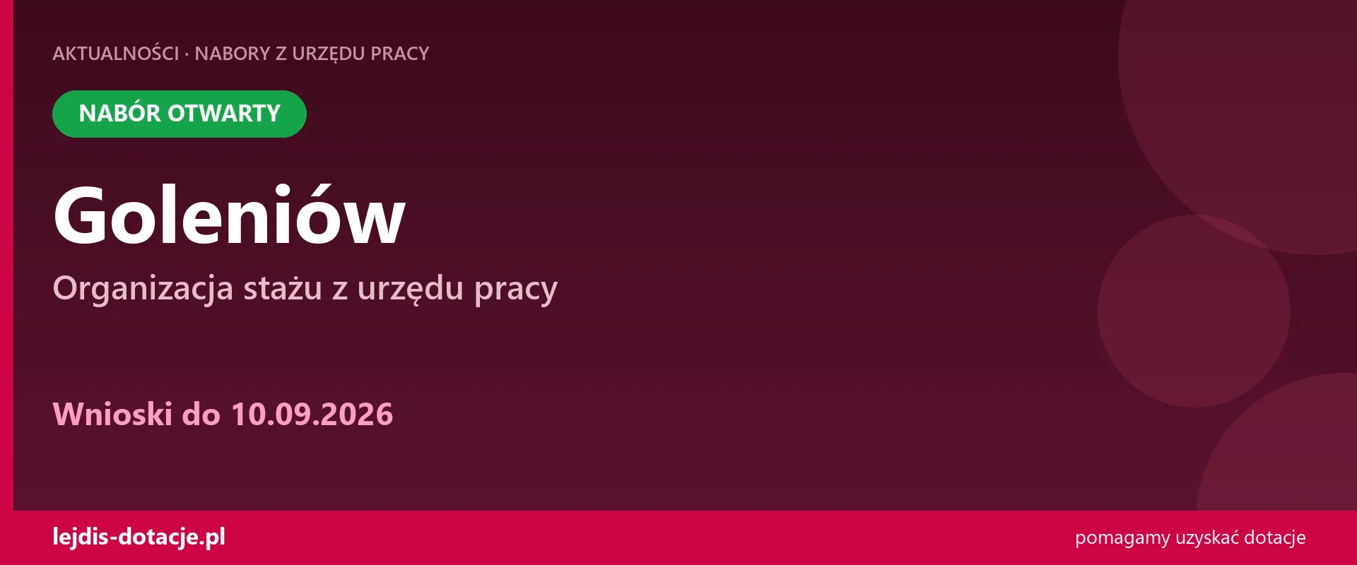 PUP Goleniów przyjmuje wnioski — organizacja stażu z urzędu pracy (10 września 2026)