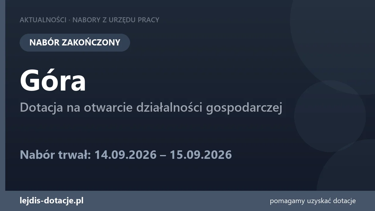 PUP Góra zakończył nabór — dotacja na otwarcie działalności gospodarczej (15 września 2026)