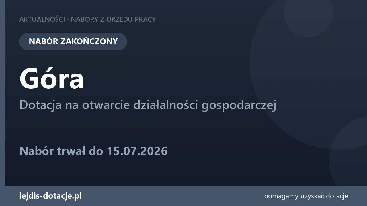 PUP Góra zakończył nabór — dotacja na otwarcie działalności gospodarczej (15 lipca 2026)