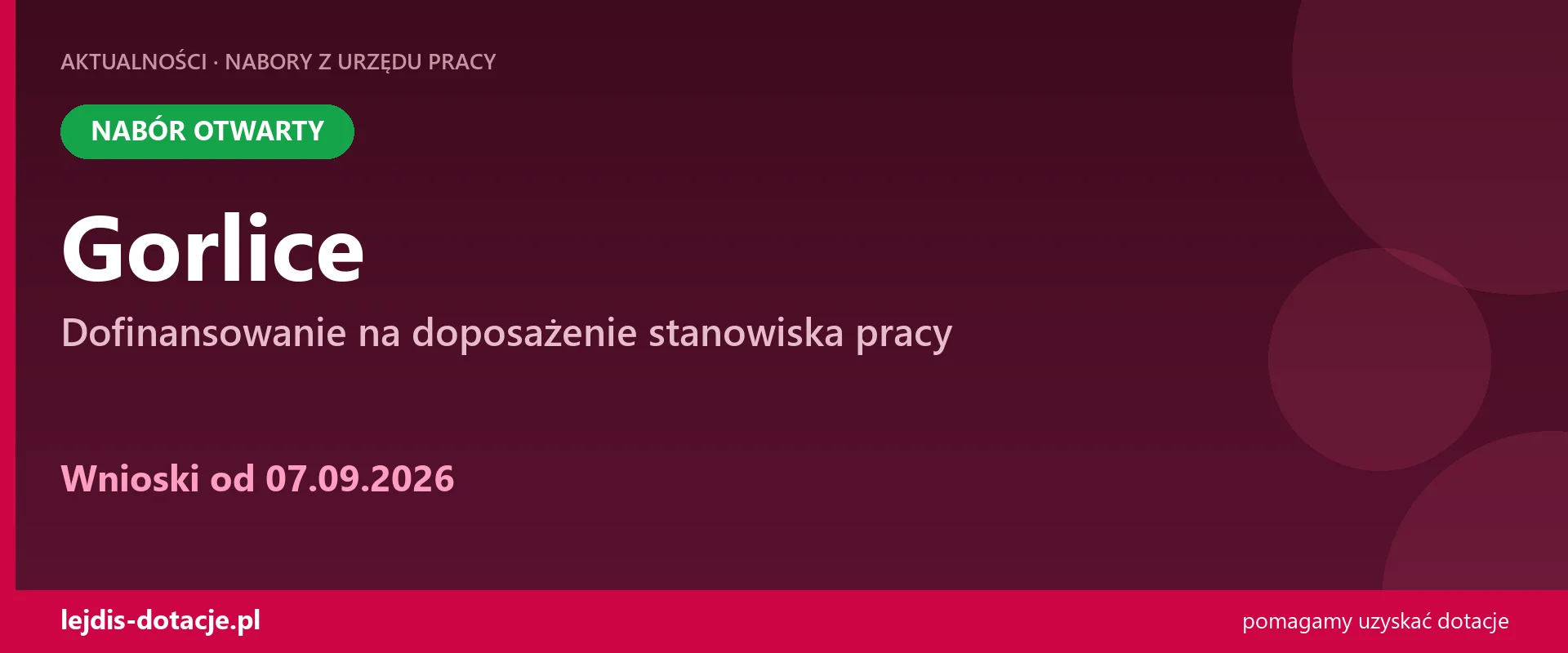 PUP Gorlice przyjmuje wnioski — dofinansowanie na doposażenie stanowiska pracy (7 września 2026)