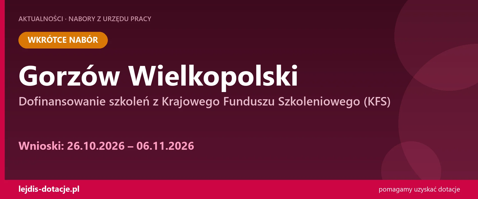 PUP Gorzów Wielkopolski ogłasza nabór — dofinansowanie szkoleń z Krajowego Funduszu Szkole (26 października 2026)