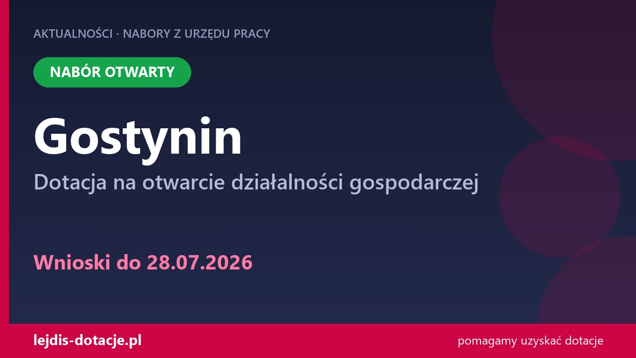 PUP Gostynin przyjmuje wnioski — dotacja na otwarcie działalności gospodarczej (28 lipca 2026)