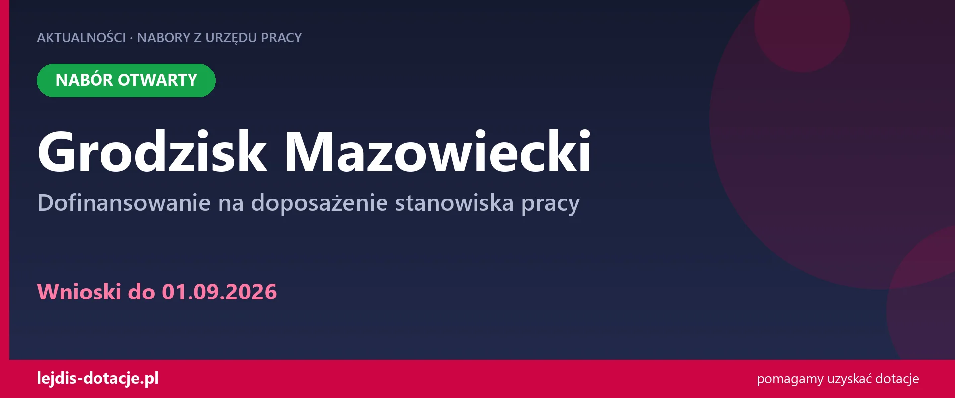 PUP Grodzisk Mazowiecki przyjmuje wnioski — dofinansowanie na doposażenie stanowiska pracy (1 września 2026)