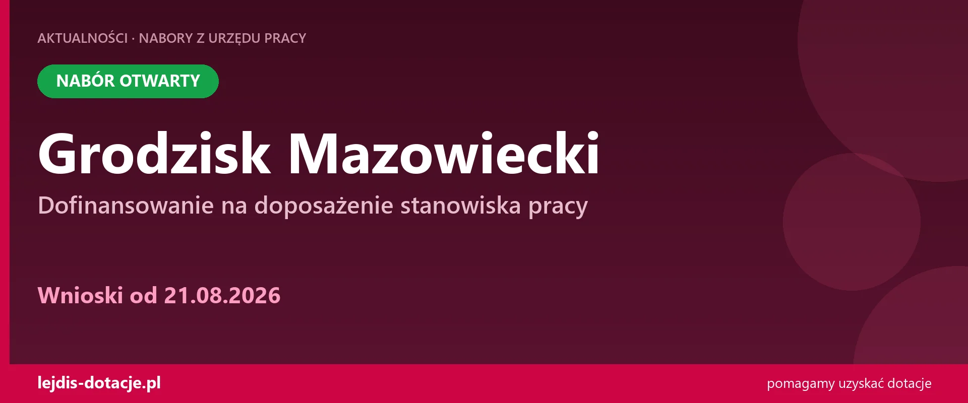 PUP Grodzisk Mazowiecki przyjmuje wnioski — dofinansowanie na doposażenie stanowiska pracy (21 sierpnia 2026)