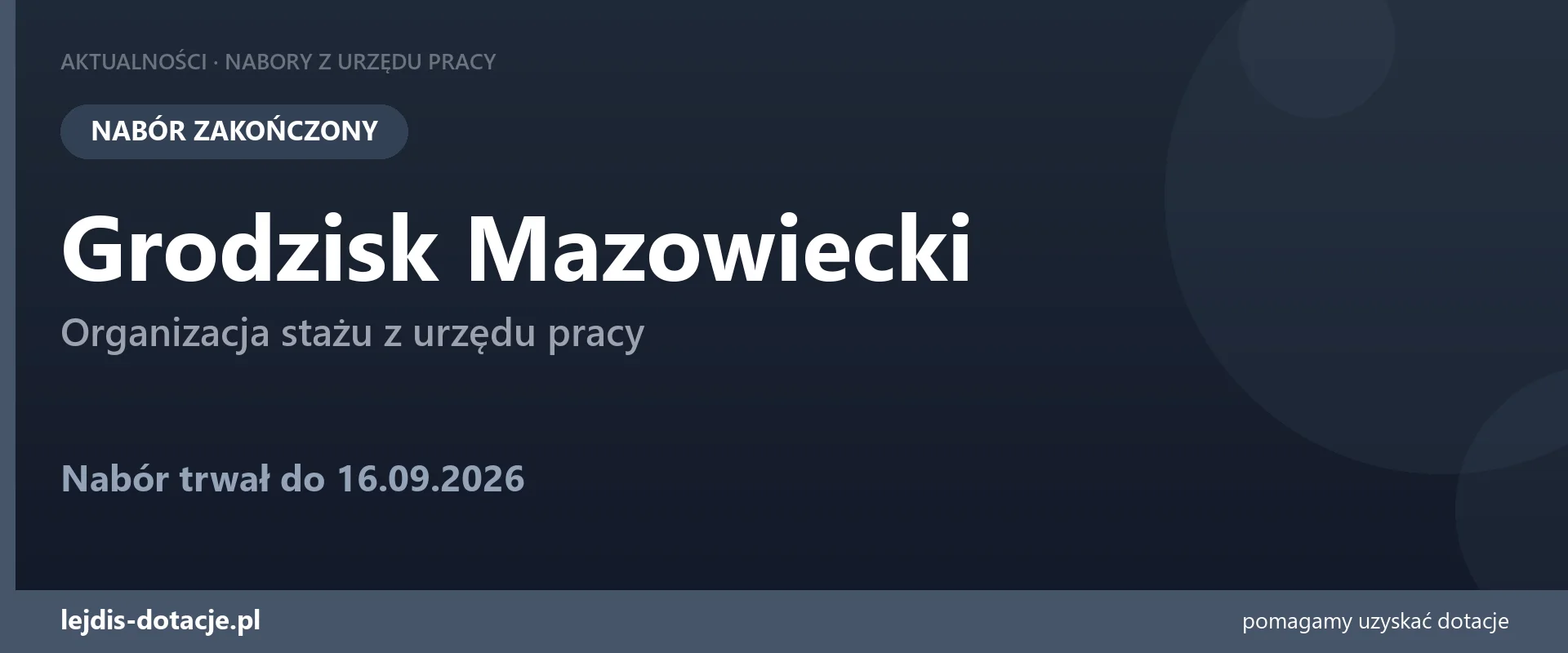 PUP Grodzisk Mazowiecki zakończył nabór — organizacja stażu z urzędu pracy (16 września 2026)