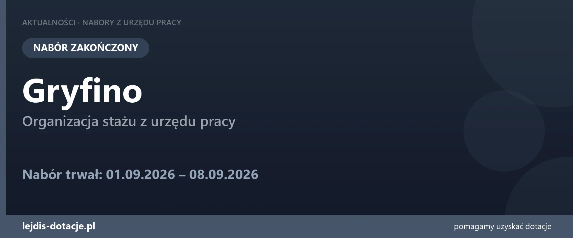 PUP Gryfino zakończył nabór — organizacja stażu z urzędu pracy (8 września 2026)