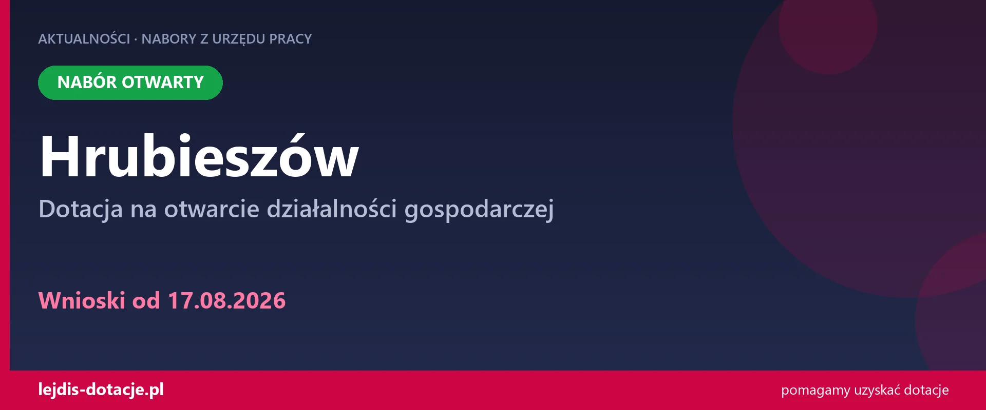 PUP Hrubieszów przyjmuje wnioski — dotacja na otwarcie działalności gospodarczej (17 sierpnia 2026)