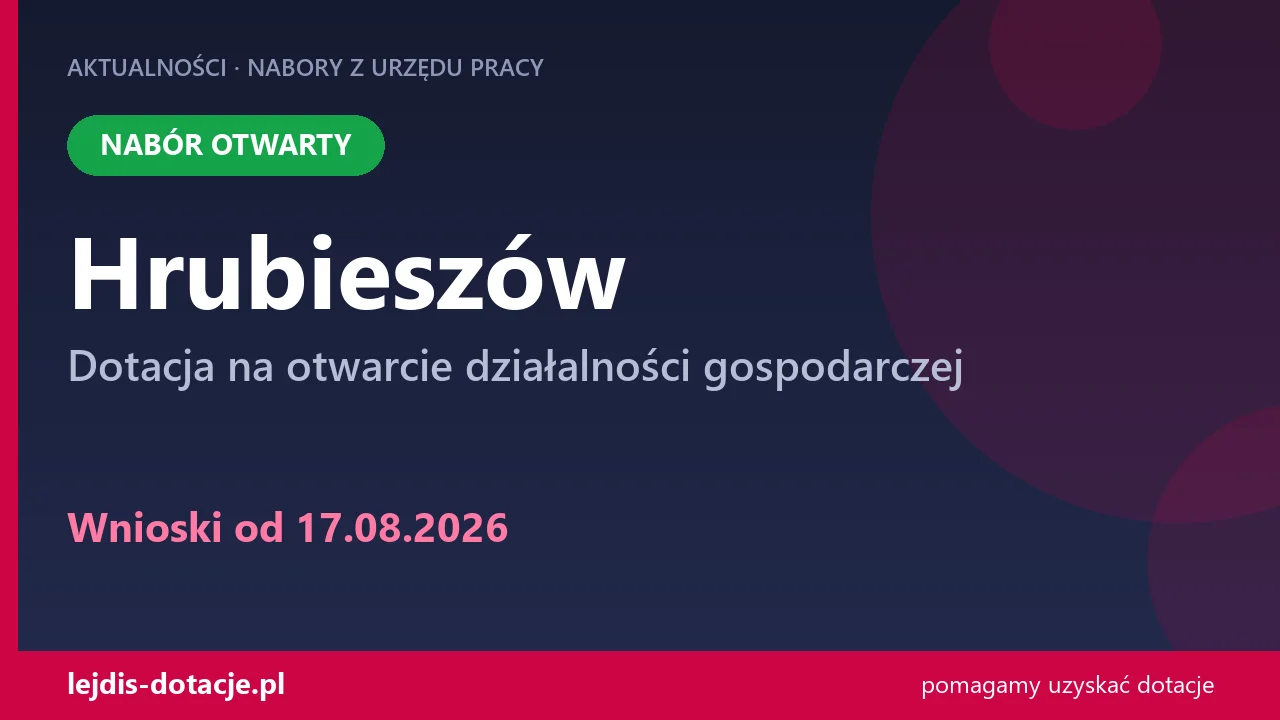 PUP Hrubieszów przyjmuje wnioski — dotacja na otwarcie działalności gospodarczej (17 sierpnia 2026)